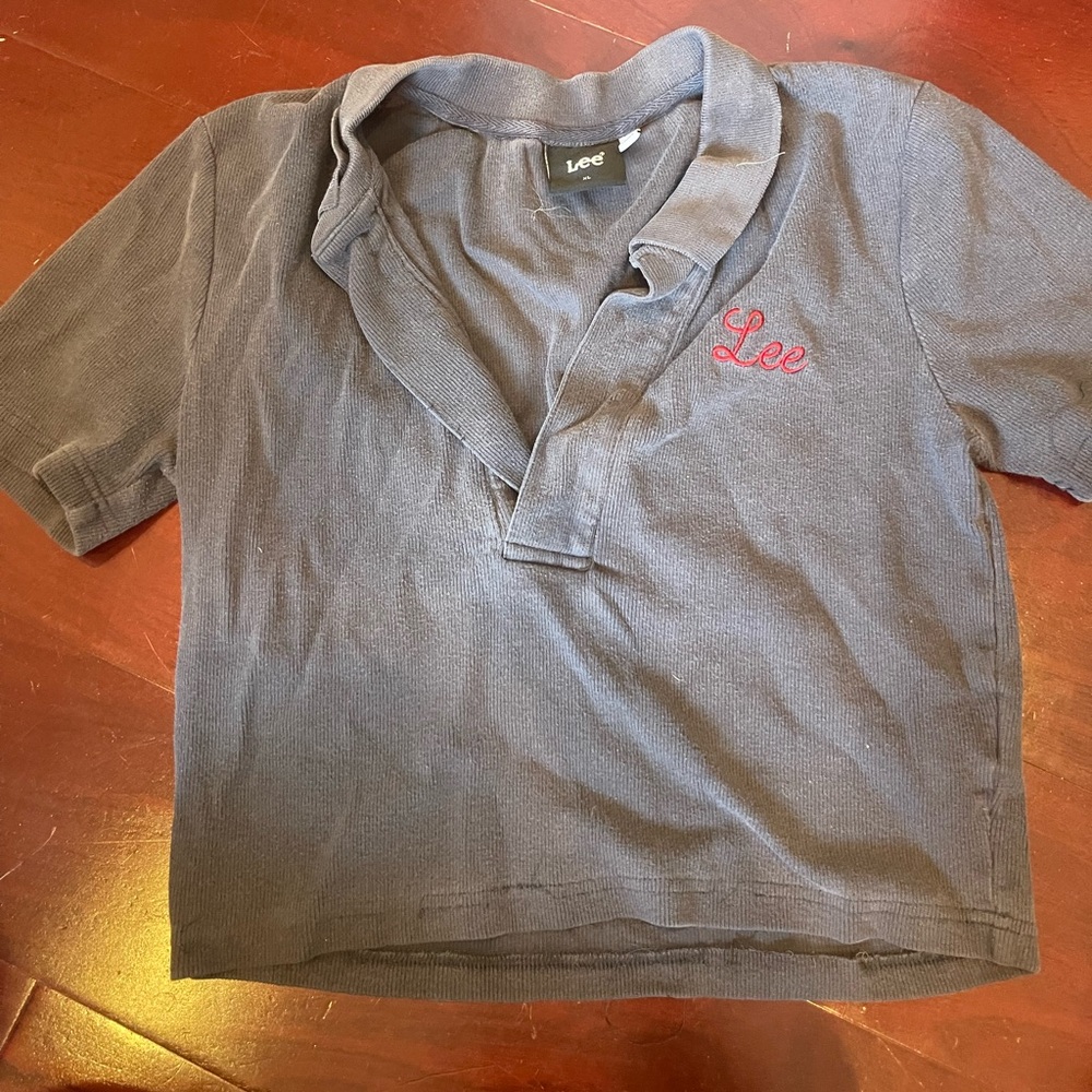 Lee navy collared polo tee with red embroidery